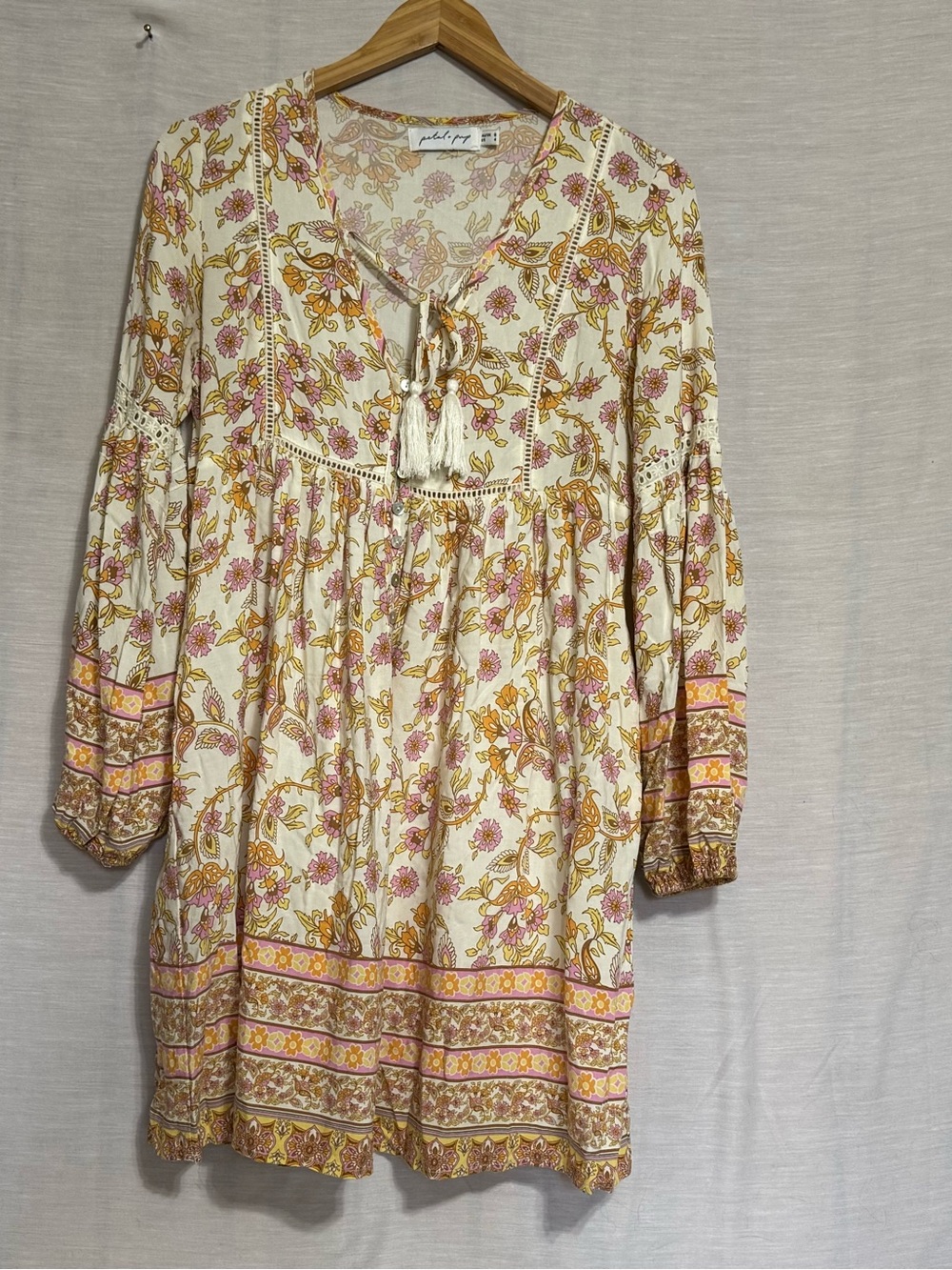Petal & Pup Floral Boho Tassel Tie Mini Dress US 4 NWOT
